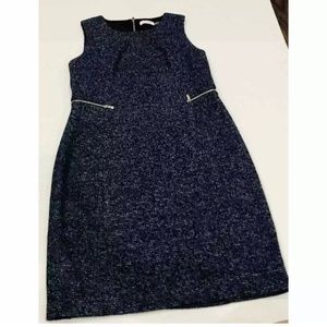 Calvin Klein size 12 sleeveless sheath dress heathered navy knit with silver zip